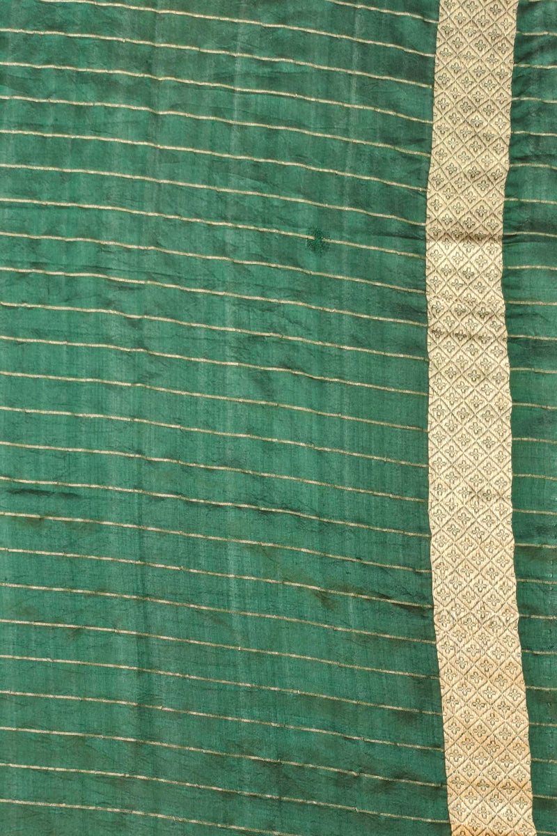 Pure Katan silk kadwa Banarasi saree with golden zari checks & floral motifs border-Bottle green