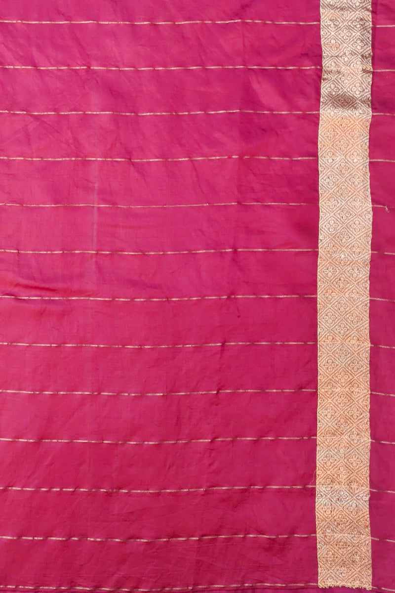 Pure Katan silk kadwa Banarasi saree with golden zari checks & floral motifs border-Rani pink