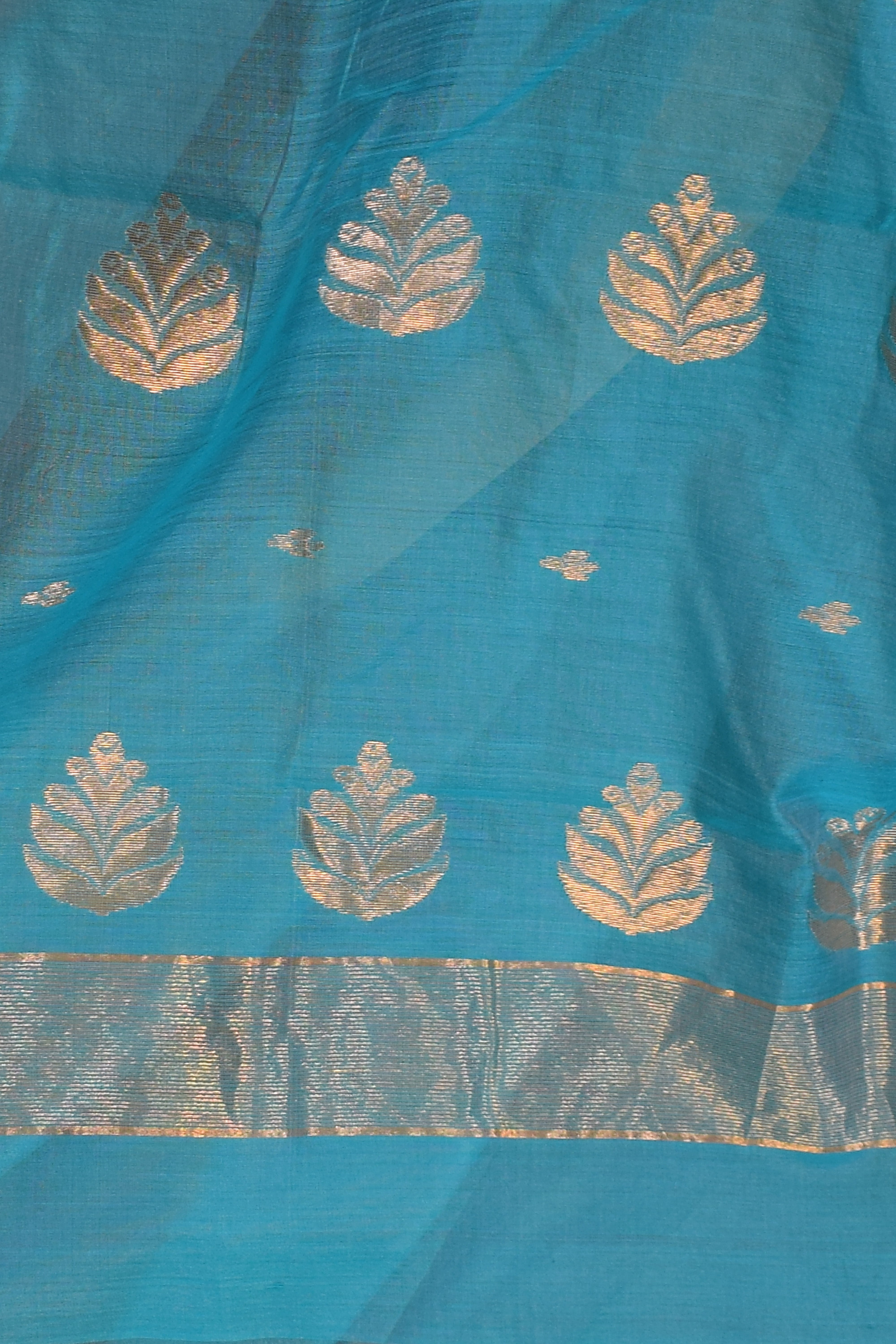 Pure handloom chanderi saree with golden zari weaving-Coppersulphate blue