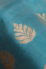 Pure handloom chanderi saree with golden zari weaving-Coppersulphate blue