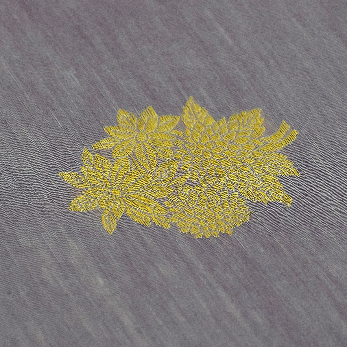 Lavender Grey Banarasi Linen Tussar Suit Set with Antique Zari Weave and Handcrafted Tassels