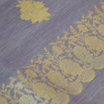 Lavender Grey Banarasi Linen Tussar Suit Set with Antique Zari Weave and Handcrafted Tassels