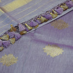 Lavender Grey Banarasi Linen Tussar Suit Set with Antique Zari Weave and Handcrafted Tassels