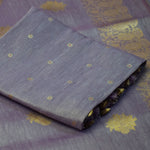 Lavender Grey Banarasi Linen Tussar Suit Set with Antique Zari Weave and Handcrafted Tassels