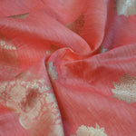 Coral Red Banarasi Linen Tussar Suit Set with Antique Zari Motifs and Hand-Tied Tassels