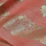 Coral Red Banarasi Linen Tussar Suit Set with Antique Zari Motifs and Hand-Tied Tassels