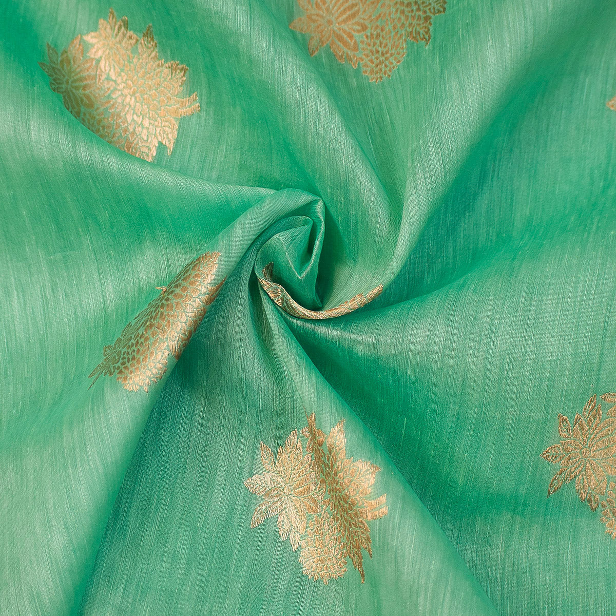 Sea Green Banarasi Linen Tussar Suit Set with Zari Buti & Ornate Border
