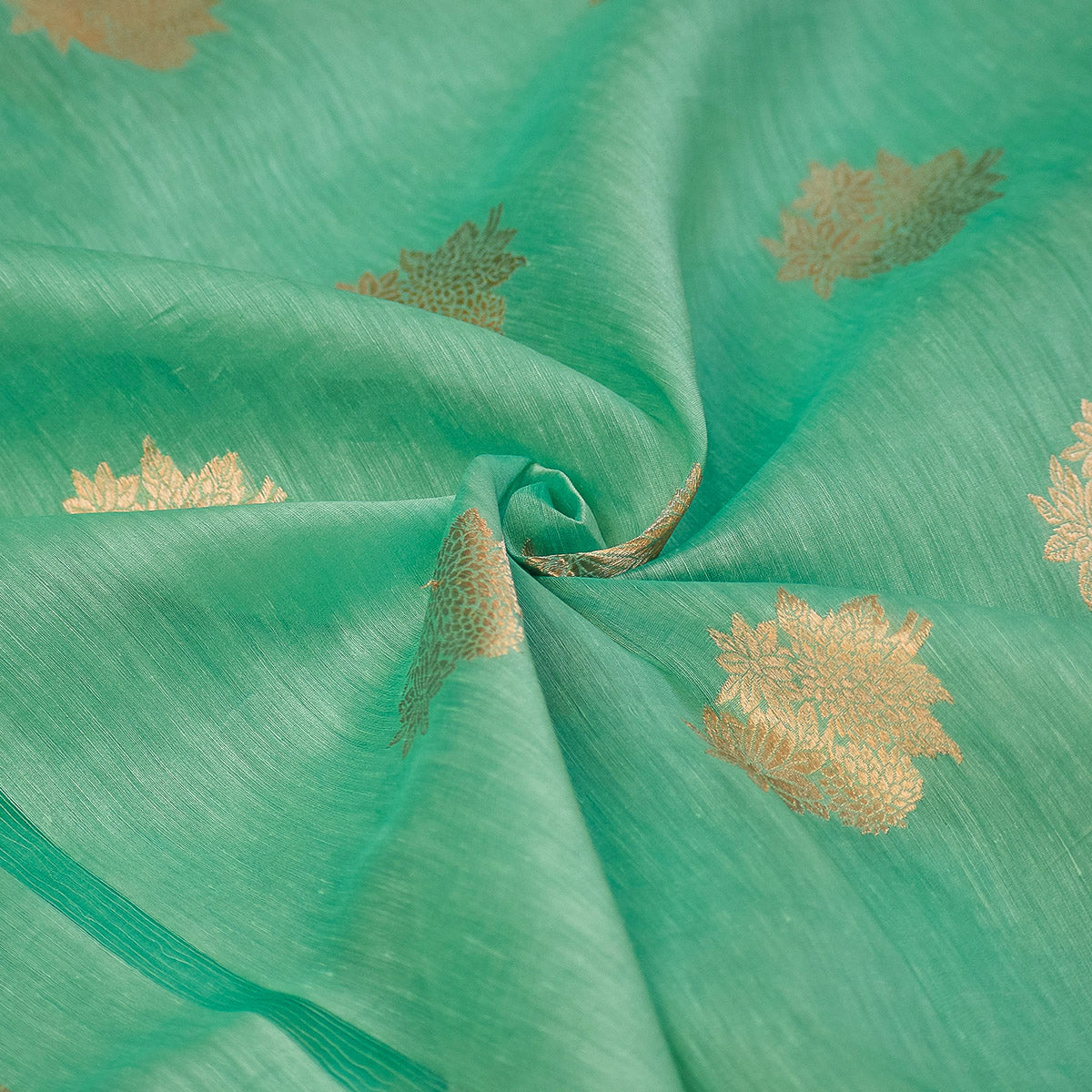 Sea Green Banarasi Linen Tussar Suit Set with Zari Buti & Ornate Border