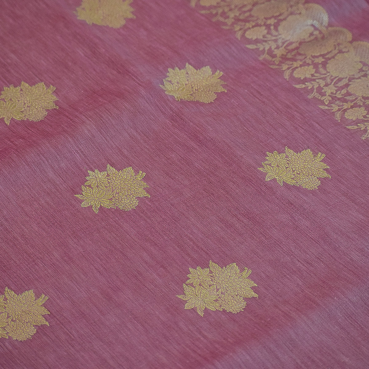 Dusty Rose Banarasi Linen Tussar Suit Set with Zari Buti & Ornate Border