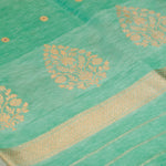 Sea Green Banarasi Linen Tussar Suit Set with Zari Buti & Ornate Border