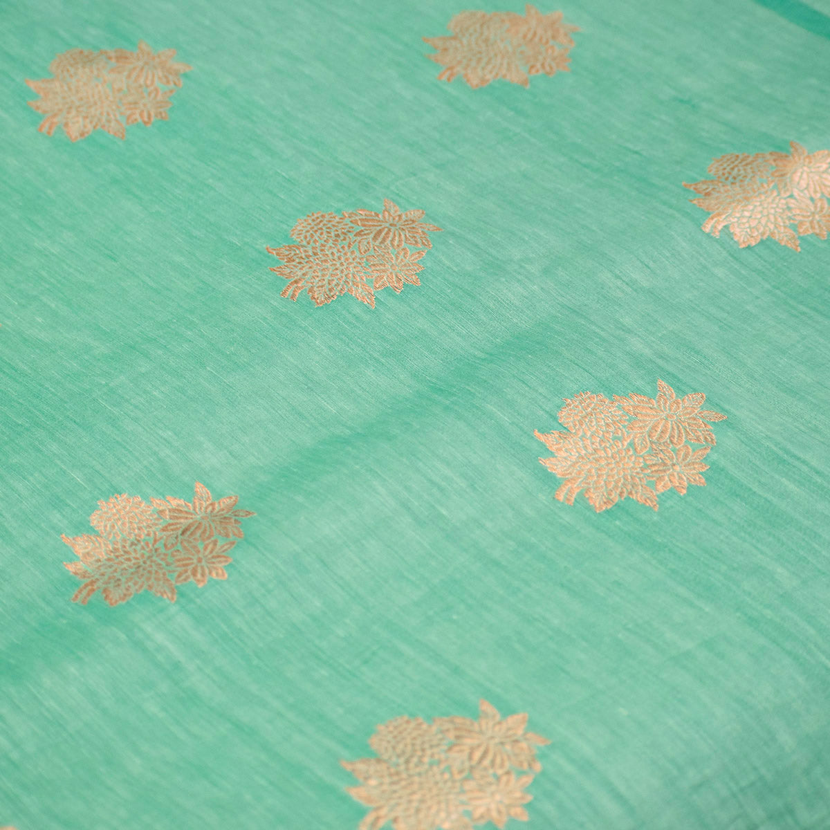 Sea Green Banarasi Linen Tussar Suit Set with Zari Buti & Ornate Border