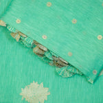 Sea Green Banarasi Linen Tussar Suit Set with Zari Buti & Ornate Border