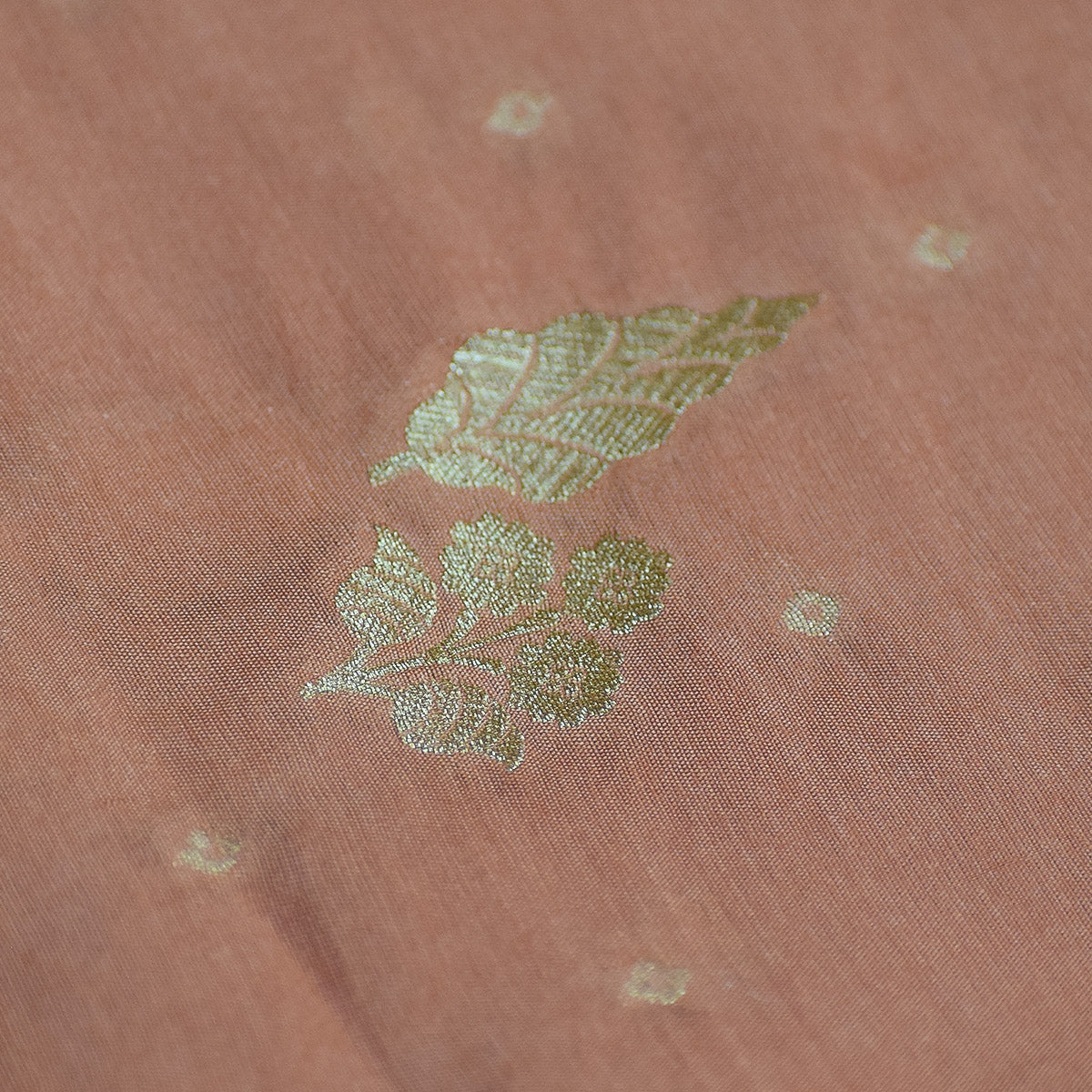 Peach Handwoven Banarasi Munga Muslin Suit Set with Floral Zari Work – Soft & Graceful