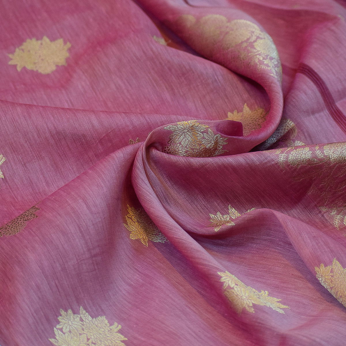Dusty Rose Banarasi Linen Tussar Suit Set with Zari Buti & Ornate Border