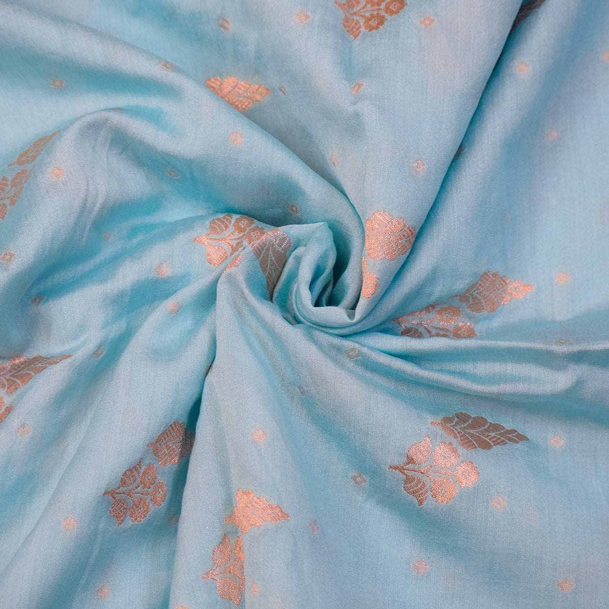 Powder Blue Handwoven Banarasi munga muslin Suit Set with Rose Gold Banarasi Detailing