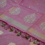 Dusty Rose Banarasi Linen Tussar Suit Set with Zari Buti & Ornate Border