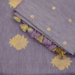 Lavender Grey Banarasi Linen Tussar Suit Set with Antique Zari Weave and Handcrafted Tassels