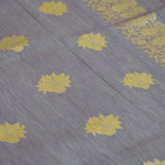 Lavender Grey Banarasi Linen Tussar Suit Set with Antique Zari Weave and Handcrafted Tassels