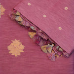 Dusty Rose Banarasi Linen Tussar Suit Set with Zari Buti & Ornate Border