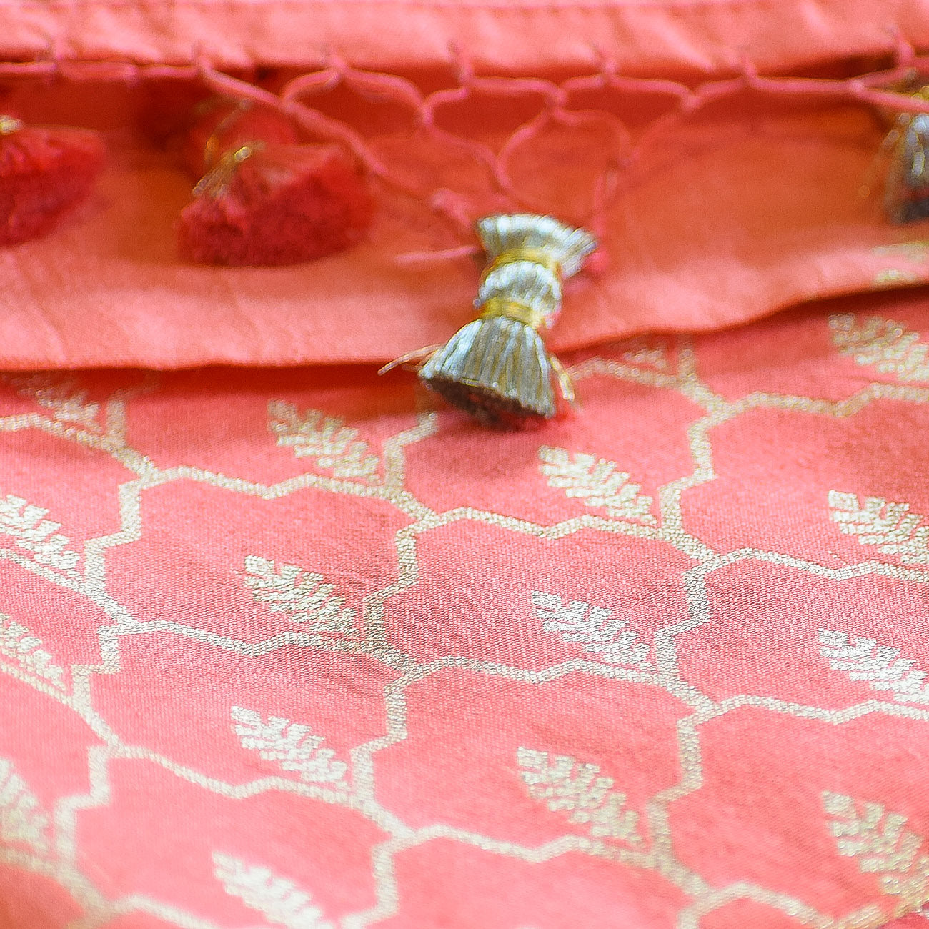 Pink Handwoven Banarasi Munga Muslin Suit Set with Zari Butis & Ornate Border