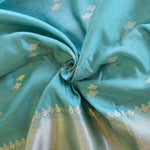 Ice Blue Handwoven Banarasi Munga Muslin Suit Set with Zari Butis & Ornate Border