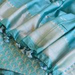 Ice Blue Handwoven Banarasi Munga Muslin Suit Set with Zari Butis & Ornate Border