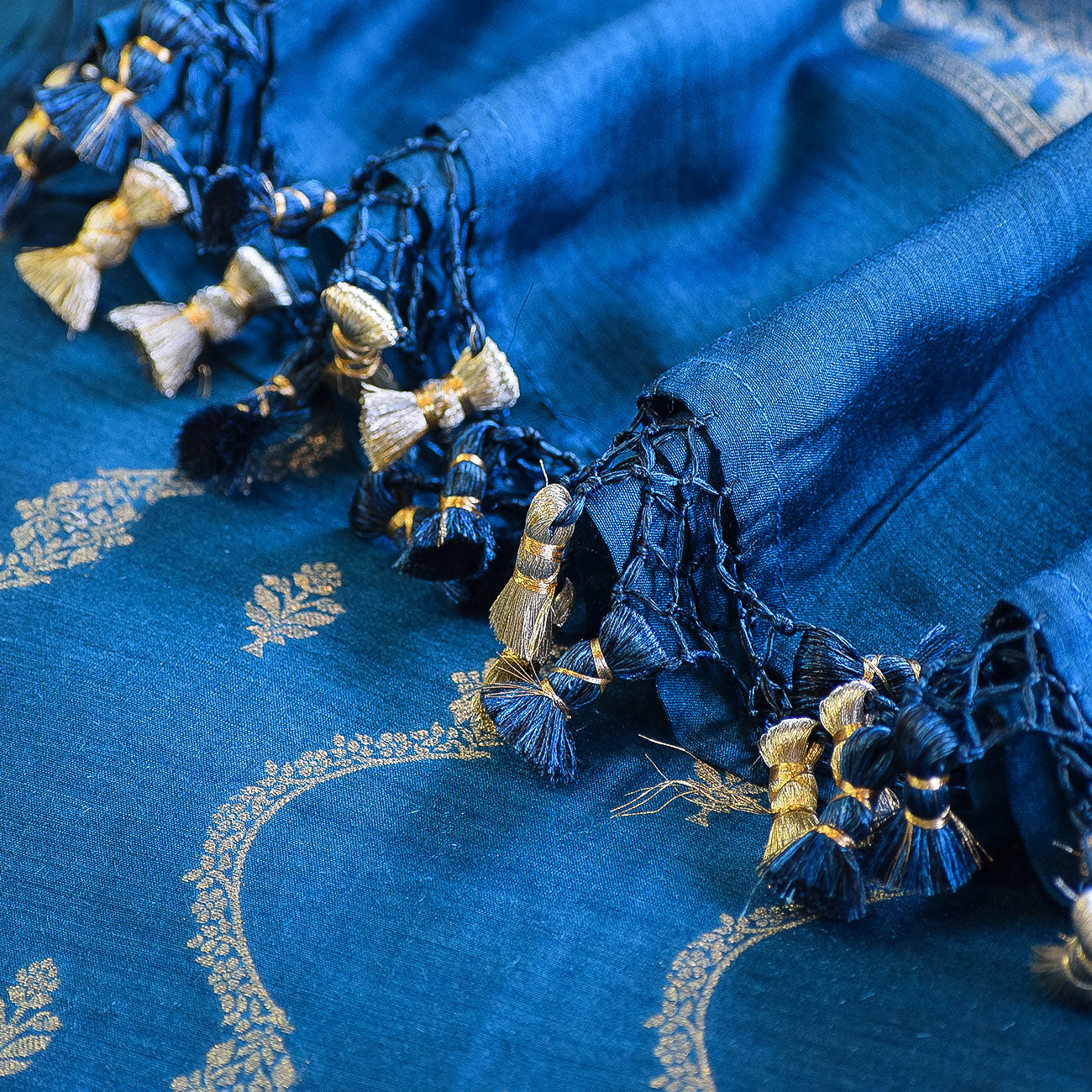 Azure Blue Handwoven Banarasi Munga Muslin Suit Set with Zari Butis & Ornate Border