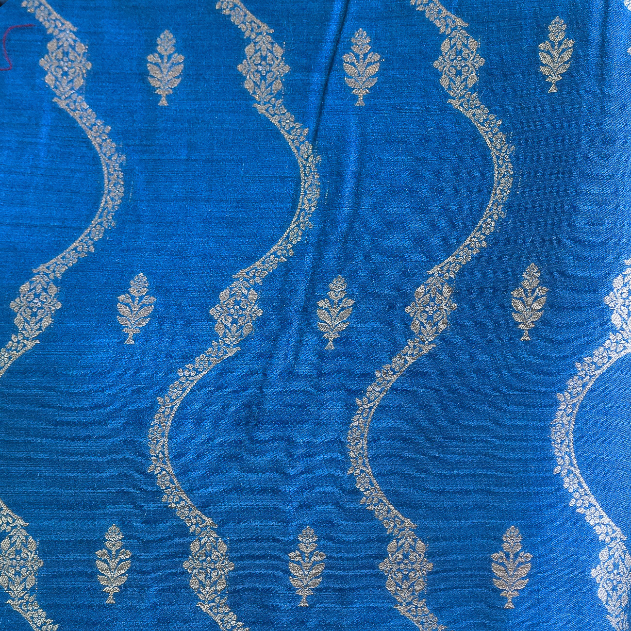Azure Blue Handwoven Banarasi Munga Muslin Suit Set with Zari Butis & Ornate Border
